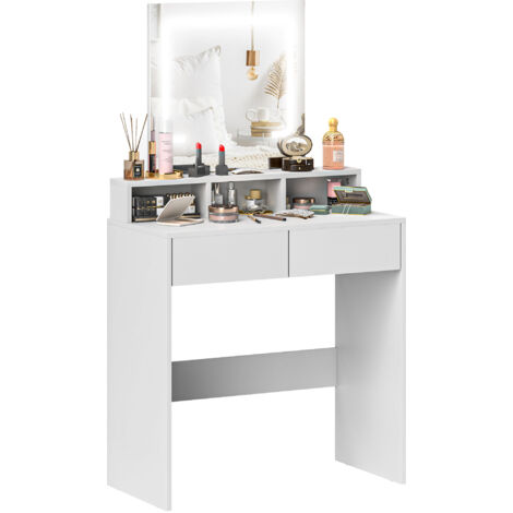HOMCOM Dressing Table with Mirror, LED Lights, Drawers, for Bedroom, White