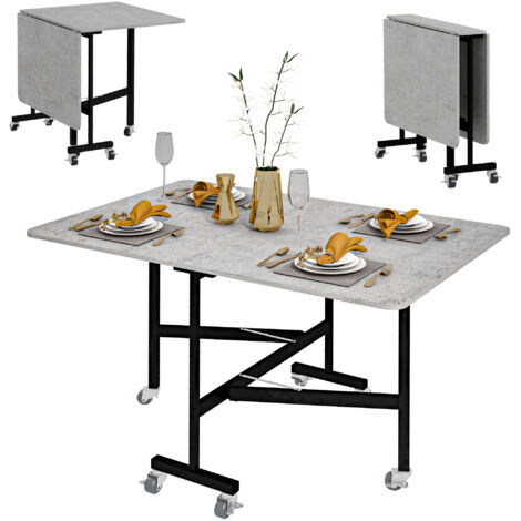 HOMCOM Drop Leaf Table, Folding Dining Table with Metal Frame, Rolling Kitchen Dining Table for Small Spaces, 120cm Grey