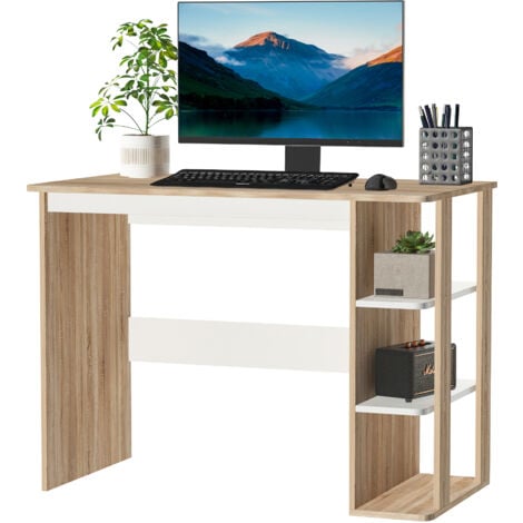 HOMCOM Duo Work Desk & 3-Tier Side Shelves Wide Table Sturdy Frame 2-In-1 Office