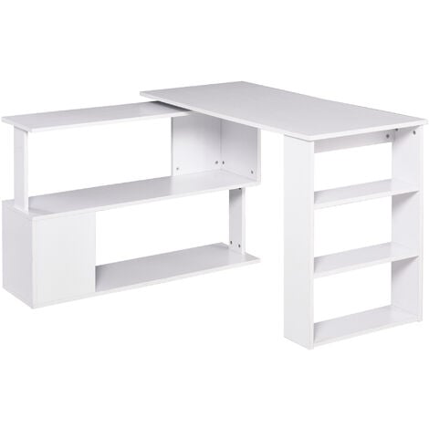 HOMCOM® Eckschreibtisch mit Regal Weiß L-Form L120 x B110 x H74,5 cm