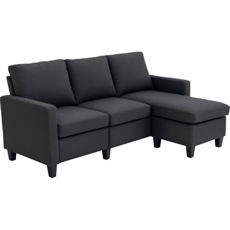 HOMCOM Ecksofa mit Schlaffunktion, 3 Sitzer Sofa und Kissen, Eckcouch, L-Form Couch für Wohnzimmer, Schlafzimmer 197 x 139 x 91 cm, Leinen, Dunkelgrau