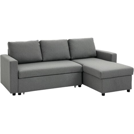 HOMCOM Ecksofa mit Schlaffunktion Stauraum Eckcouch mit Bettkasten Chaiselongue Schlafsofa Stoffsofa L-Form Leinen-Touch Hellgrau 211,5 x 146 x 85 cm