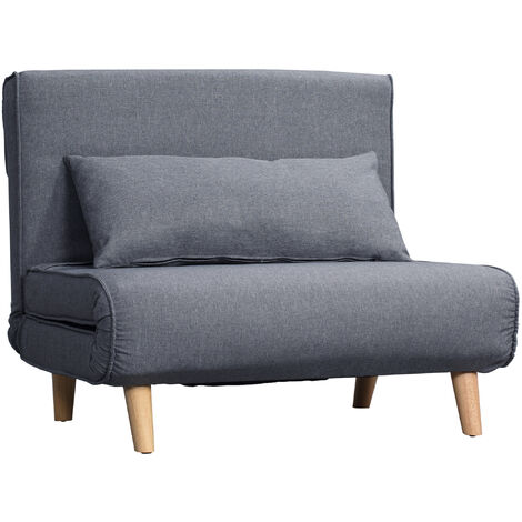 HOMCOM Einzelsofa Schlafsofa Sofabett Klappsofa verstellbar Rückenlehne Liege nordisch skandinavisch 25D Schaumstoff Haus Leinenimitat Kautschukholz Grau 94 x 78 x 80 cm