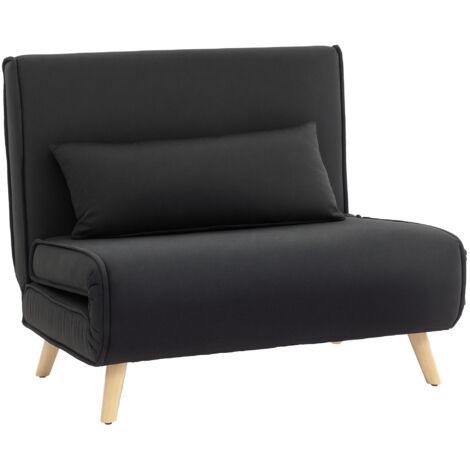HOMCOM Einzelsofa Schlafsofa Sofabett Klappsofa verstellbar Rückenlehne Liege nordisch skandinavisch 25D Schaumstoff Haus Leinenimitat Tannenholz Schwarz 94 x 78 x 80 cm