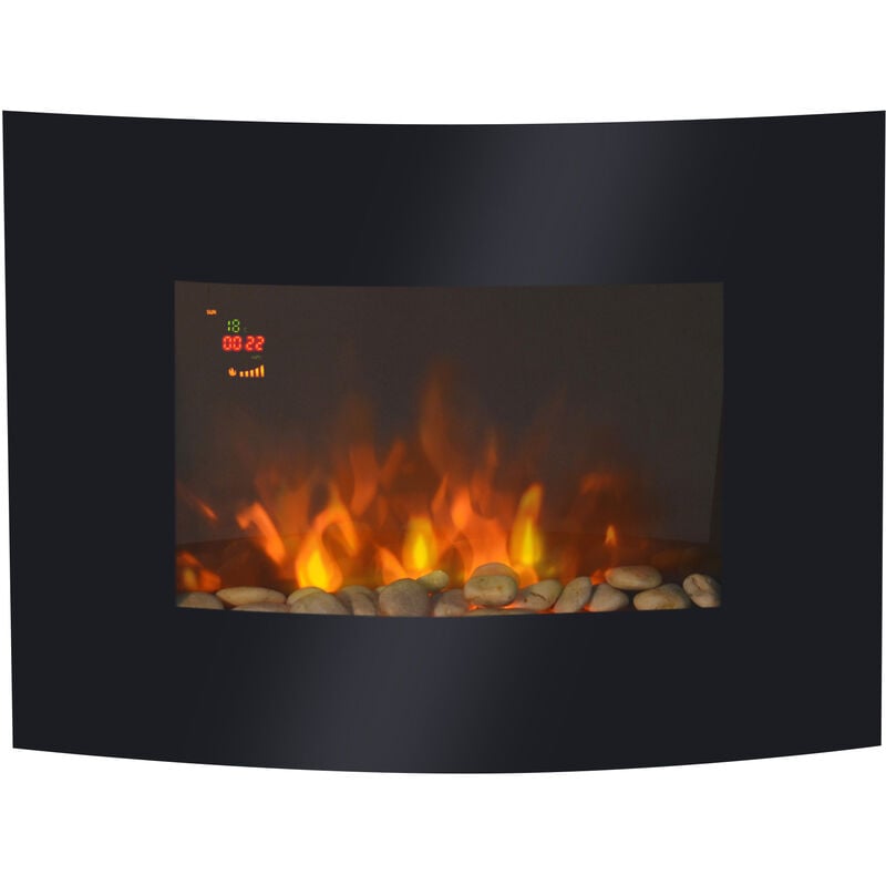 Homcom - Electric Fireplace Wall Mounted Led Flame Curved Back Side Lights Heater L65W11.4H52cm