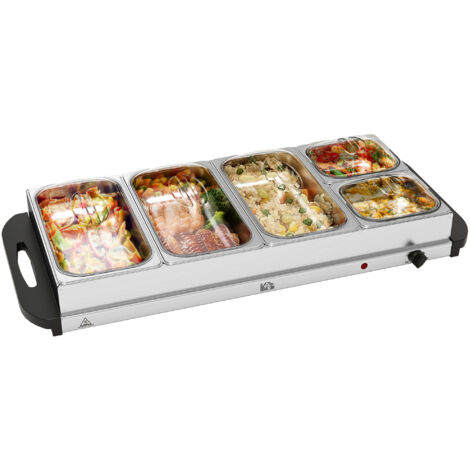 HOMCOM Electric Food Warmer 5 Tray, 9.2L Buffet Server with Lids, Silver