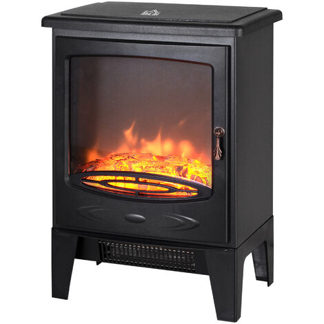 HOMCOM Electric Heater Safe Fireplace Freestanding w/Artificial Flame Effect