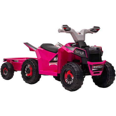 HOMCOM Electric Quad Bike 6V Kids Ride On ATV with Back Trailer for 18-36 Months Pink