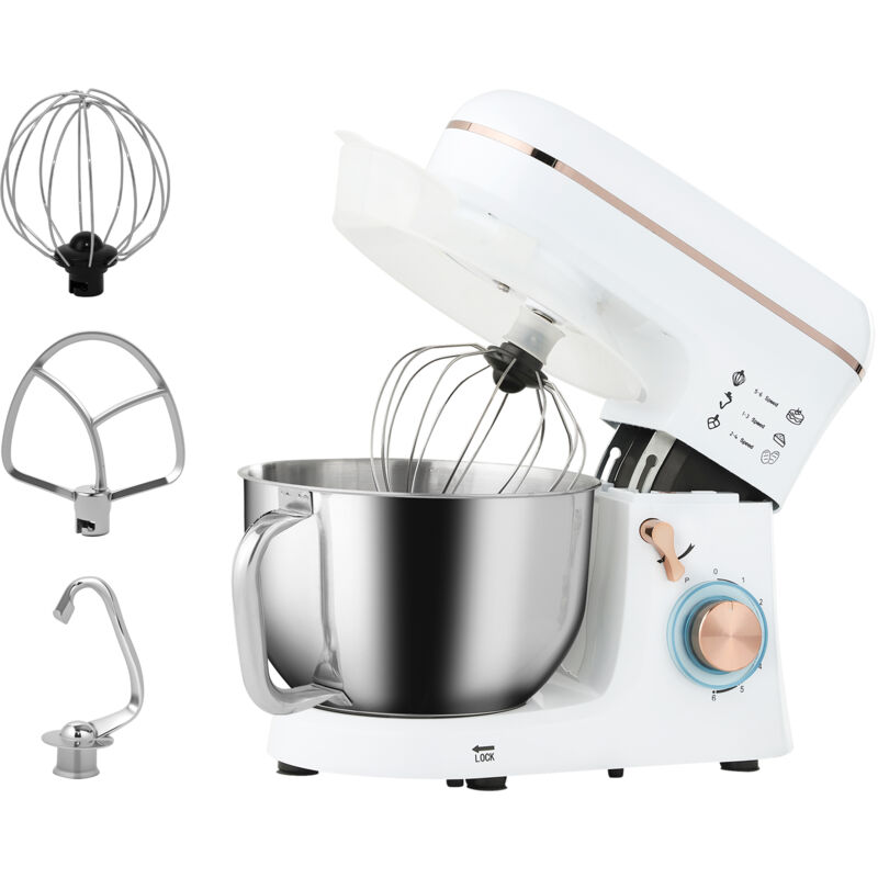 Homcom - Electric Stand Mixer, 5L Food Mixer with Dough Hook, Whisk, White