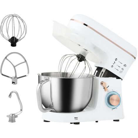 HOMCOM Electric Stand Mixer, 5L Food Mixer with Dough Hook, Whisk, White