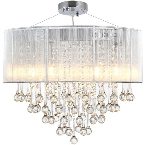 HOMCOM Elegant Modern Crystallite Ceiling Chandelier Light w/ Round Drum Silver