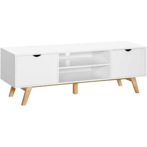 HOMCOM Elegant TV Stand Storage Cabinet Unit w/ Wood Legs 2 Cupboards 2 Shelves