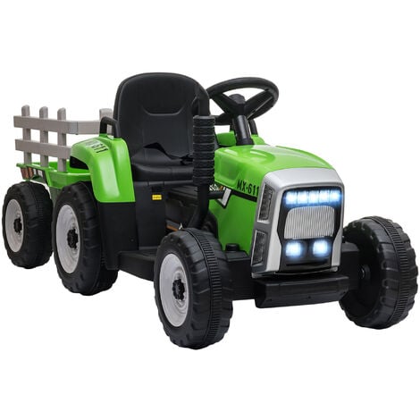 HOMCOM Elektrischer Traktor mit Anhänger, Kinder Aufsitztraktor mit Fernbedienung, Kinder Elektroauto mit MP3 Funktion, Kinderfahrzeug mit Scheinwerfer, 3-6KM/H, für 3-6 Jahre, Grün