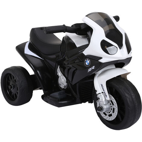 HOMCOM Elektro Kindermotorrad Kinderfahrzeug Lizensiert von BMW S1000RR Elektro-Dreirad mit Akku Stahl Schwarz 66 x 37 x 44 cm