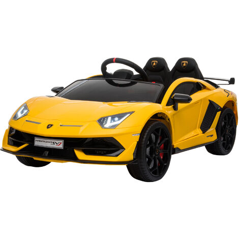 HOMCOM Elektroauto für Kinder 12V Lamborghini SVJ lizenziert Kinderfahrzeug Kinderauto für 3-8 Jahre mit Fernsteuerung 2 x 550 Motoren MP3/USB Licht Musik Metall Gelb 123 x 66,5 x 45,5 cm