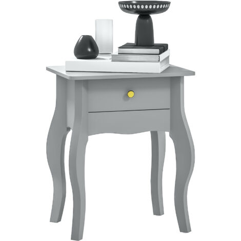HOMCOM End Table French Style Small Table with Drawer and Curved Legs, Grey