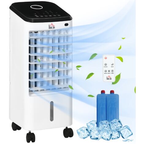 HOMCOM enfriador de aire portátil 3,5L climatizador evaporativo humidificador ventilador 65W pantalla LED control remoto temporizador 24,5x27x60 cm