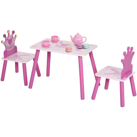 Homcom – Ensemble table et chaises enfant princesse – Design rose fuchsia et rose pâle – Dimensions table 55L x 34l x 42H cm – Pour enfants 3 à 5 ans