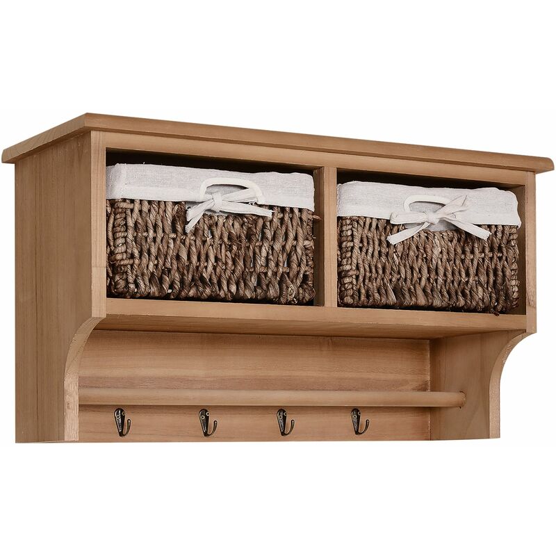 Homcom Entryway Coat Rack Wall Mounted Shelf W Wicker Basket 2 Baskets Light Brown - Wall Mounted Shelves With Coat Hooks Homcom Entryway Coat Rack Wall Mounted Shelf W Wicker Basket 2 Baskets Light Brown - Wall Mounted Shelves With Coat Hooks