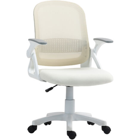 HOMCOM Ergonomic Swivel Computer Chair with Flip-up Armrests, White