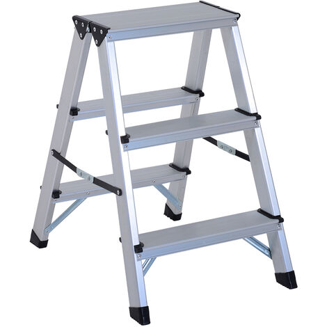 HOMCOM Escalera de Tijera Aluminio Plegable Escalera Doméstica de Mano Carga 150kg 3