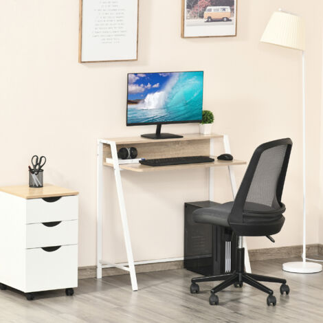 HOMCOM Escritorio Mesa de Ordenador 84x45x85cm con Encimera de Madera y Patas de Metal Estilo Moderno para Oficina Roble