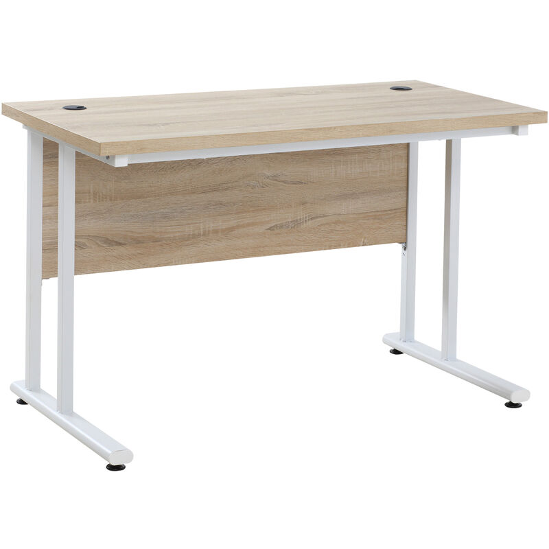 

Escritorio Mesa de Ordenador Moderna con 2 Orificios de Cables Marco de Metal y Pies Ajustables Mesa Multifuncional para Oficina Estudio 120x60x75 cm