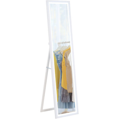 HOMCOM espejo de cuerpo entero con luz LED 160x40 cm espejo de pie o pared con iluminación de 3 colores táctil inteligente función de memoria blanco