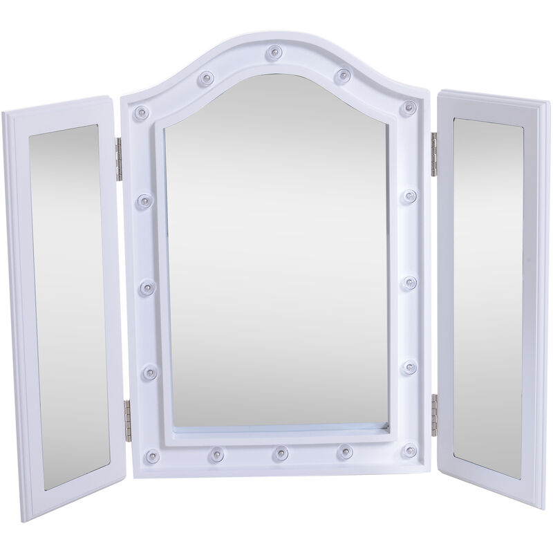 

Espejo de Maquillaje con Luz LED Plegable Espejo Triple de Mesa 73x53.5x4.5cm - Blanco