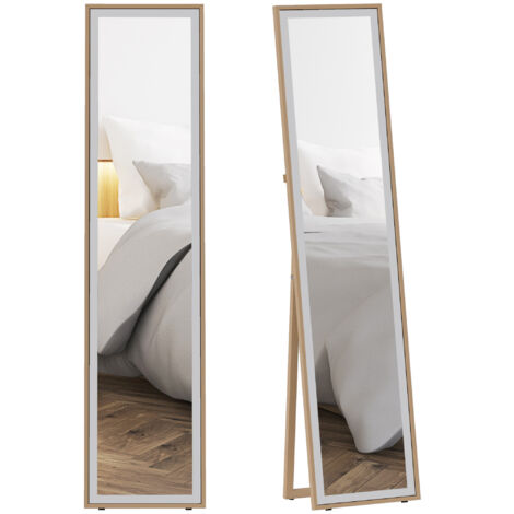 HOMCOM espejo de pie cuerpo entero 157x37 cm con marco de MDF, espejo de pared rectangular para colgar, para salón, dormitorio, plateado y natural