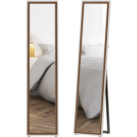 HOMCOM espejo de pie cuerpo entero 157x37 cm, espejo grande de pared con marco bicolor, de pie, inclinado o colgante, blanco y marrón
