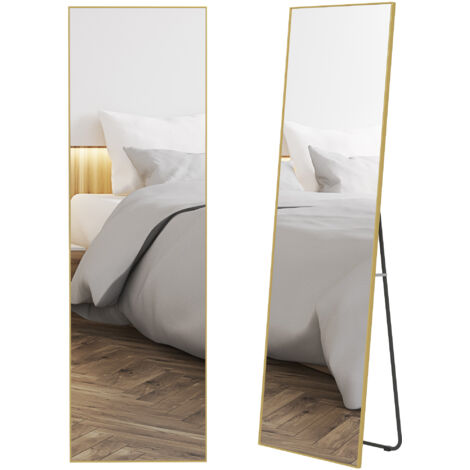 HOMCOM espejo de pie cuerpo entero de aleación de aluminio con 2 formas de uso rectangular para pasillo dormitorio salón 50x161,5x2 cm dorado