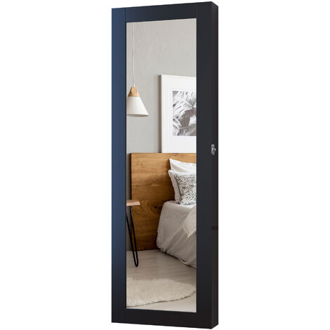 HOMCOM Espejo Joyero de Pared o de Pie Armario para Joyas Guardajoyas MDF Negro