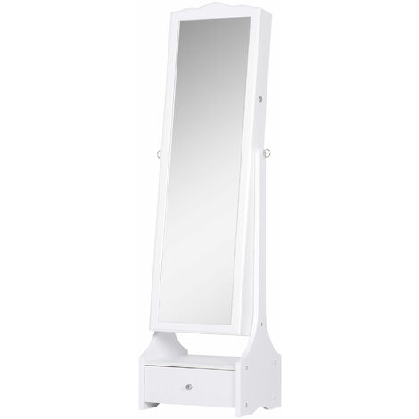 HOMCOM Espejo Joyero de Pie Armario de Joyerías con LED Cerradura Cajones
