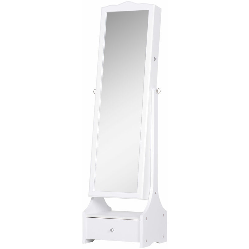 

Espejo Joyero de Pie Armario de Joyerías con LED Cerradura Cajones - blanco