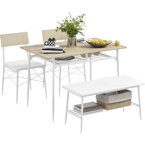 HOMCOM Essgruppe Esstisch mit Bank und 2 Stühlen Platzsparend Küchentisch-Set mit Ablage für 4 Personen Esszimmergruppe für Esszimmer, Küche, Eiche