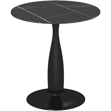 HOMCOM Esstisch 70 x 70 cm rund Küchentisch für 4 Personen Esszimmertisch mit Mamoroptik, Säule-Bein, Kaffeetisch moderner Tisch für Küche, Esszimmer und Wohnzimmer Schwarz