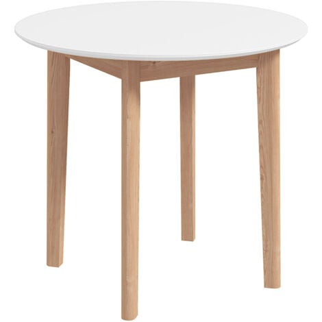 HOMCOM Esstisch, Runder Küchentisch für 2 Personen, Esszimmertisch mit Landhaus-Stil, für Wohnzimmer, Massivholz, Ø75 x 76 cm, Weiß