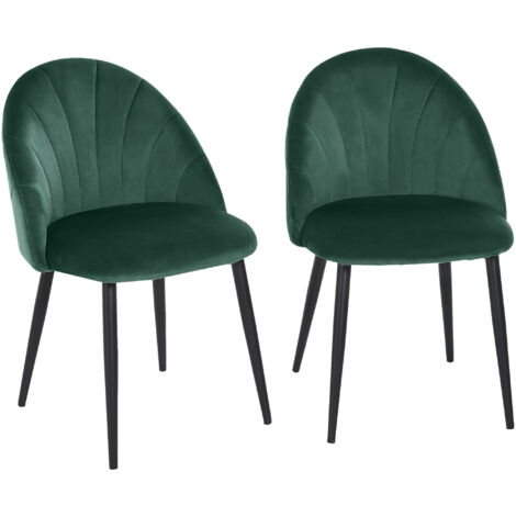 HOMCOM Esszimmerstühle 2er Set Küchenstuhl mit muschelförmiger Rückenlehne, Samtoptik, Sessel Polsterstuhl mit Fußpolster, Stühle, Wohnzimmerstuhl mit Stahlbeine für Esstisch, Grün