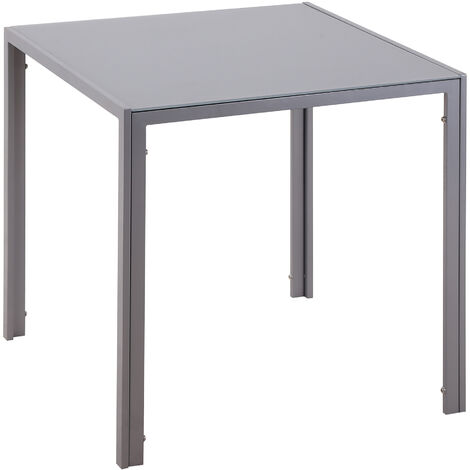 HOMCOM Esszimmertisch 75 x 75 cm, Quadratischer Küchentisch für 4 Personen, Esstisch aus Hartglas mit Metallbeine, moderner Tisch für Küche, Esszimmer und Wohnzimmer, Grau