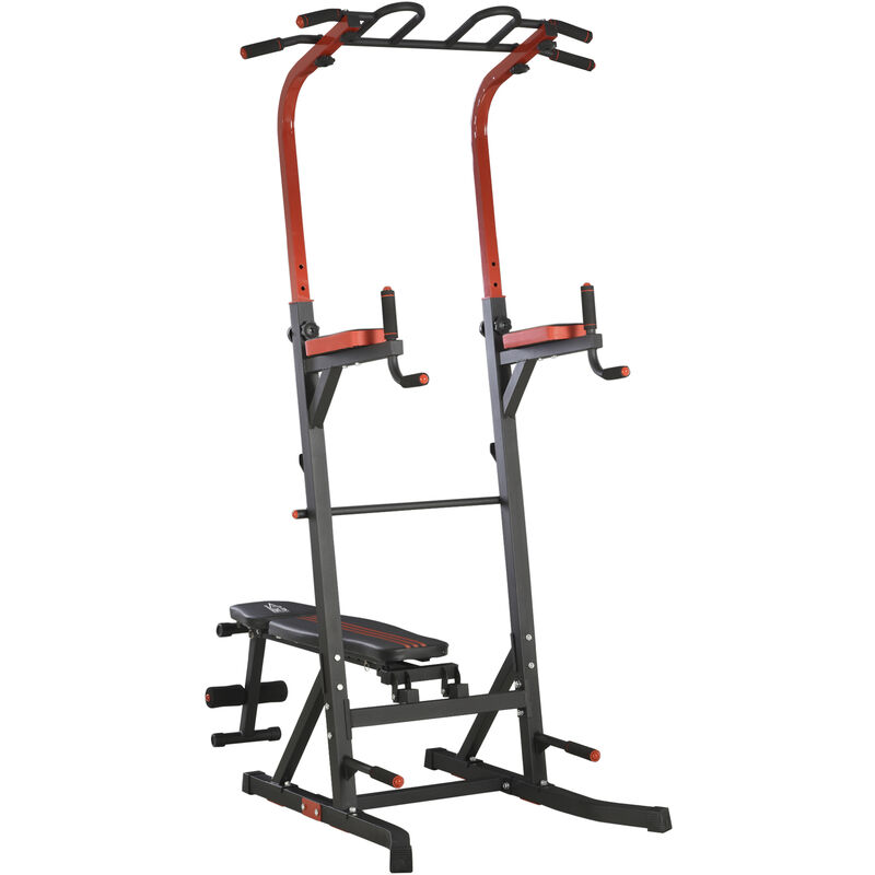 

Estación de Musculación con Altura Ajustable y Respaldo Regulable en 7 Posiciones Barra de Dominadas Flexiones Acero 108x178x202-238 cm Negro - Negro