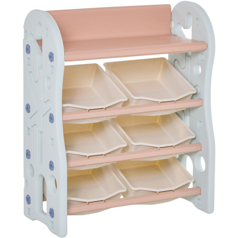 

Estantería Infantil de Juguetes Organizador Almacenaje de Niños con 6 Cajas y Estante para Sala de Juegos Guardería Libros 76x36x92 cm Crema y Azul