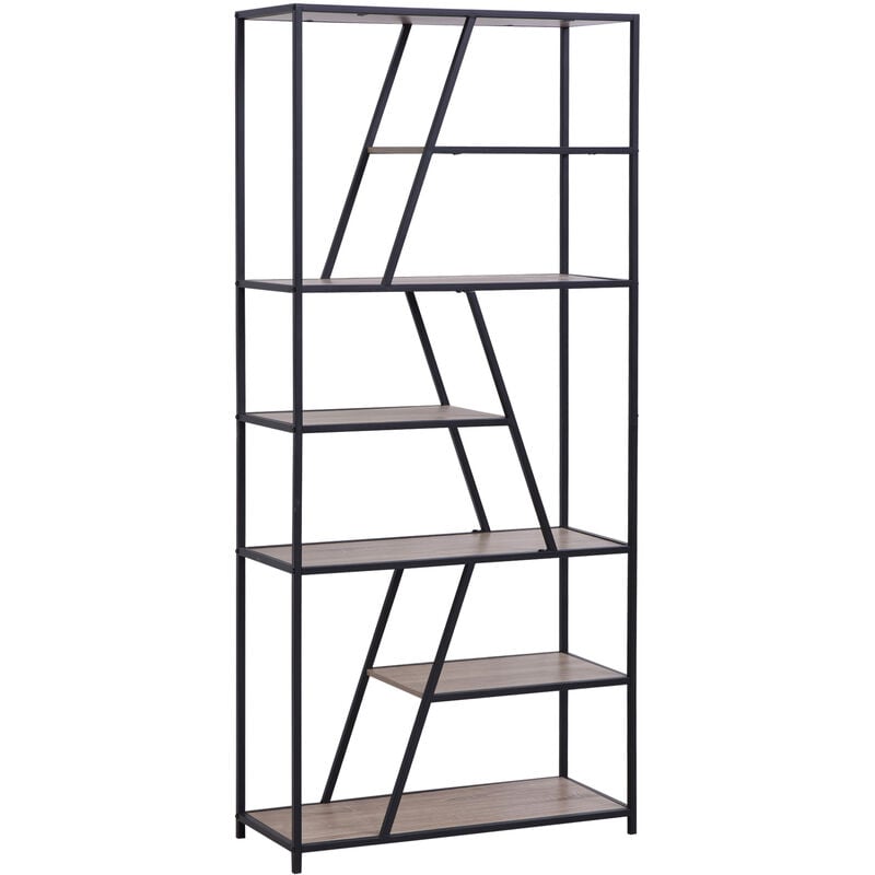 

Estantería Asimétrica de 9 Estantes Trapezoidales Estilo Moderno con Antivuelco - Negro, Grano de Madera