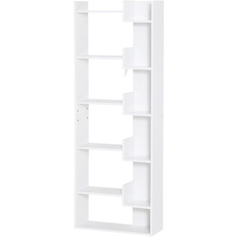 HOMCOM estantería de 6 niveles de forma irregular moderna antivuelco 60x21x162,5 cm blanco