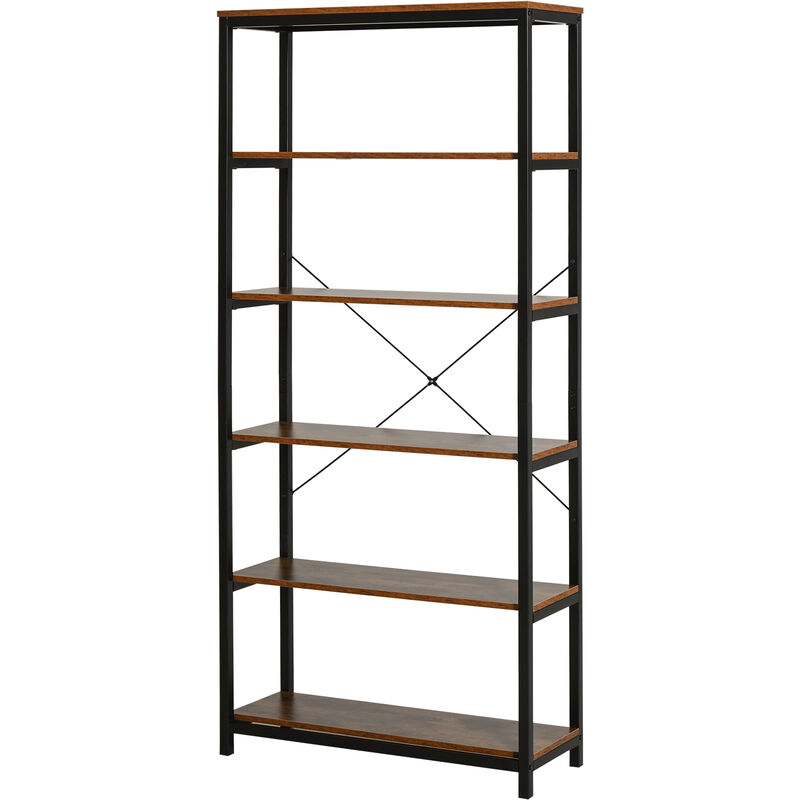 

Estantería de 6 Niveles Estilo Industrial Retro Almacenaje para Salón Oficina - Negro y Marrón Rústico