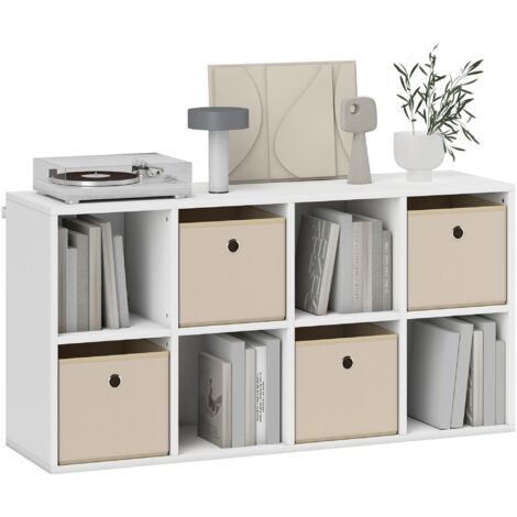 HOMCOM estantería de 8 cubos, librería, con 4 cajones de tela, horizontal o vertical, para salón, dormitorio, 105,9x30x53,7 cm, blanco y beige