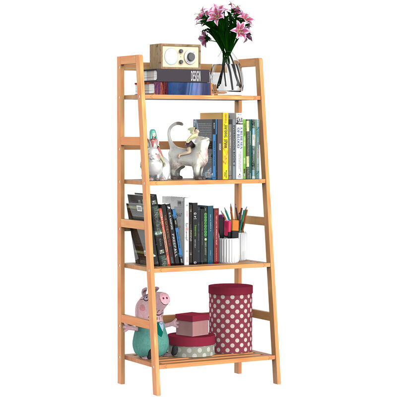 

Estantería de Bambú 4 Niveles Estantería Escalera de Baño Librería Organizador - Bambú Natural