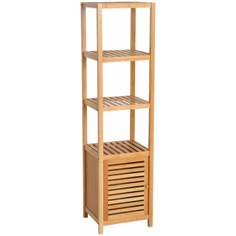 

Estantería de Bambú para Baño Armario Alto Librería Organizador 4 Nivel 1 Puerta - Bambú natural