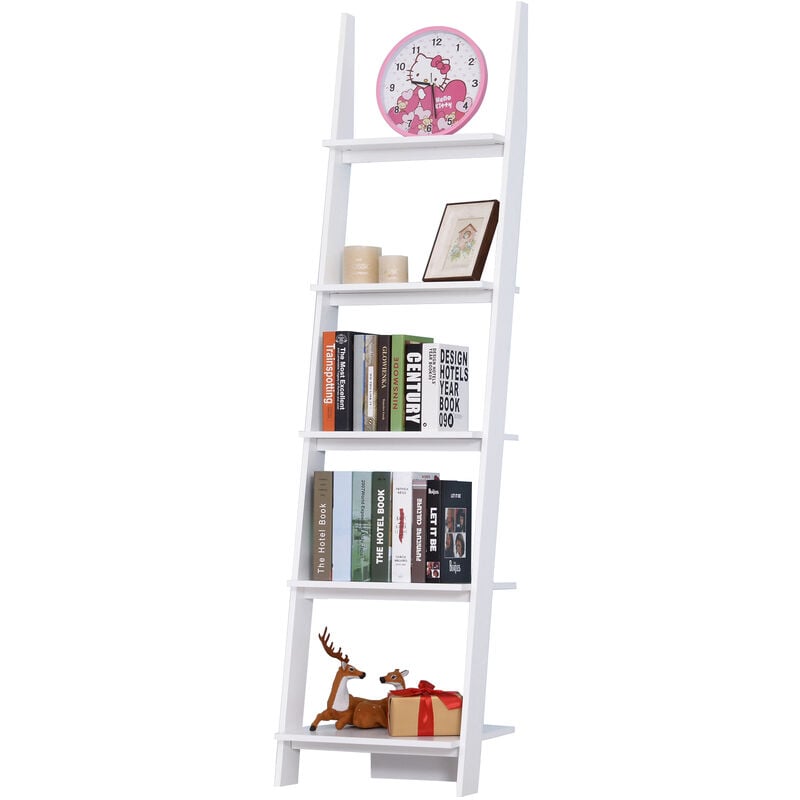 Estantería de Escalera Moderna Estantería para Libros Librería con 5 Estantes para Salón Oficina Estudio 50x40x195 cm Blanco