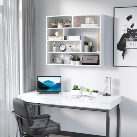 HOMCOM Estantería de Pared Balda Flotante con 7 Compartimientos Abiertos Estilo Moderno 94x19,5x80 cm Blanco